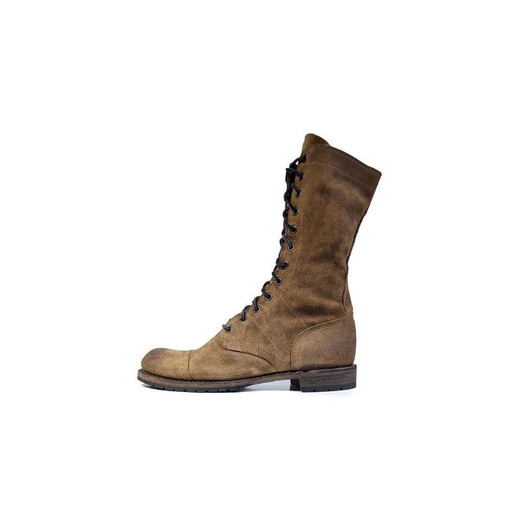 Women's Brown Suede Lace-Up Tall Combat Boots